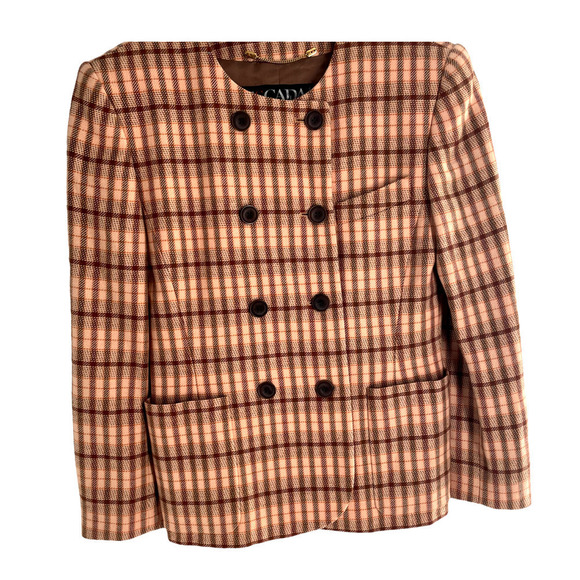 𝅺NWT ESCADA 80"S VINTAGE MARGARETHA LEY ORANGE WOOL CHECK BLAZER - Picture 1 of 8